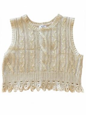 Light Gold Cable Knit Cropped Sweater Vest